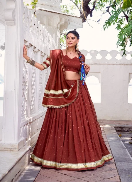Orange Colour Sakhi Pure Chanderi With Zari Weaving Work Lehenga With Blouse And Dupatta Lnb1664